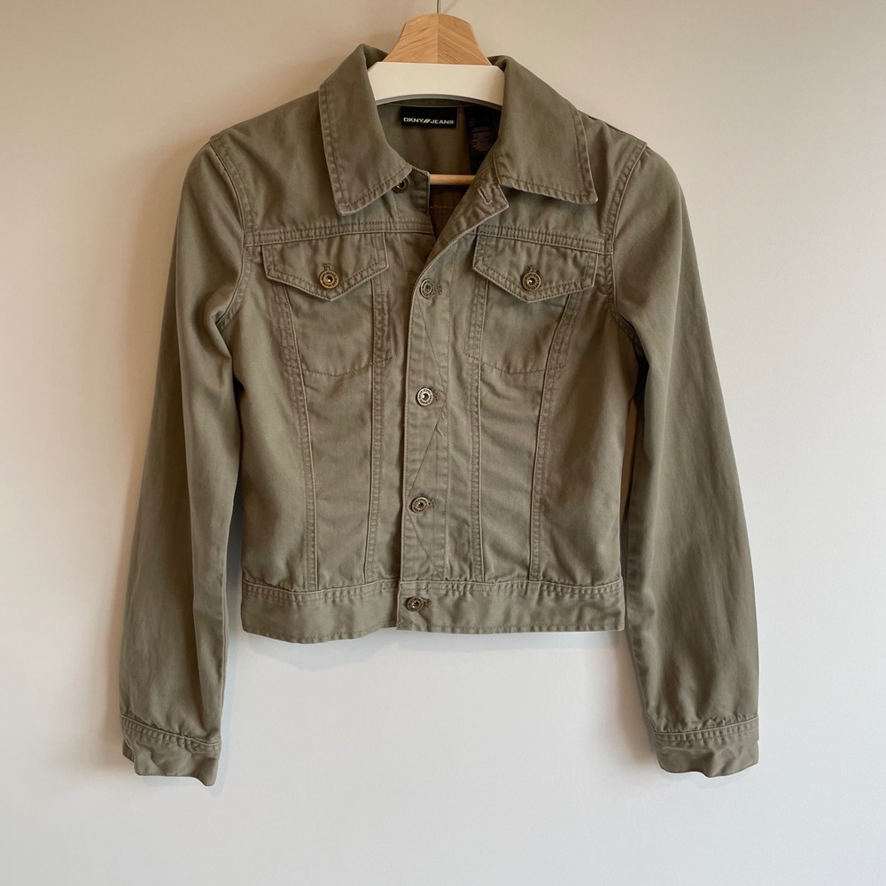 DKNY Jeans Olive Green Utility Jacket‎ Women's XS Lightweight Canvas Trucker